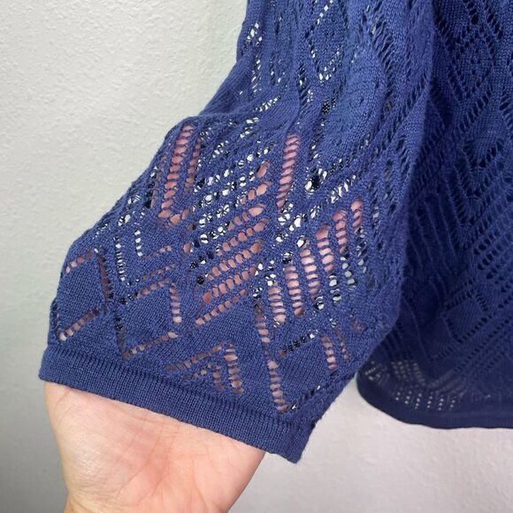 Lauren Ralph Lauren Linen Blend Layered Knit Blue Top Size L - Picture 4 of 8